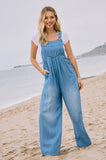 Washed Chambray Overalls Jumpsuit