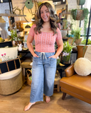 High Rise Drawstring Waistband Wide Leg Jeans