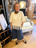 Cable Knit Fringe Hem Sweater