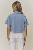 Sheer Lace Hem Denim Top
