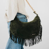 Suede Fringe Slouchy Bag