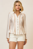 Striped Pleated Button Up Blouse
