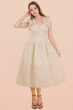 Ruffle Shoulder Midi Dress