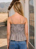 Smocked Gingham Peplum Top