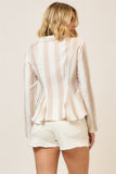 Striped Pleated Button Up Blouse