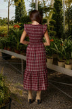 Smocked Plaid Midi Dress