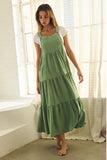 Button Sling Tiered Midi Dress