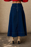 Corset Waist Denim Midi Skirt