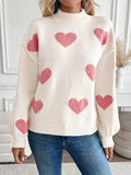 Mock Neck Pink Heart Sweater