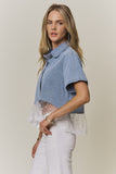 Sheer Lace Hem Denim Top
