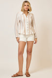 Striped Pleated Button Up Blouse