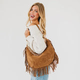 Suede Fringe Slouchy Bag