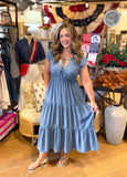 Denim Tiered Midi Dress