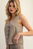 Plaid V-Neck Button Down Vest