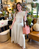 Striped Pleated Midi Skirt