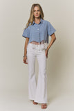 Sheer Lace Hem Denim Top