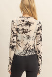 Long Sleeve Flocked Mesh Top