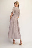 Striped Dolman Sleeve Pleated Maxi Dress