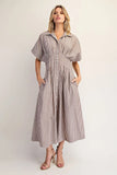 Striped Dolman Sleeve Pleated Maxi Dress
