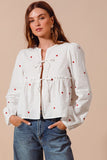 Front Tie Embroidered Heart Blouse