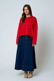 Corset Waist Denim Midi Skirt