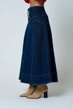 Corset Waist Denim Midi Skirt