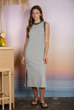 Striped Contrast Trim Sleeveless Dress