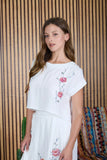 Floral Embroidery Boat Neck Crop Top