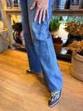 High Rise Wide Leg Seam Denim Pants