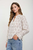 Floral Leaf Split Neck Blouse