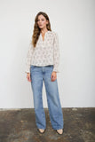 Floral Leaf Split Neck Blouse