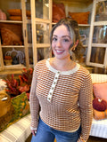 Pointelle Stripe Knit Henley Top