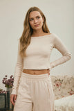 Off Shoulder Cropped Ribbed Top