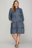 Curvy Chambray Tiered Dress