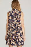 Sleeveless Leaf Print Dress