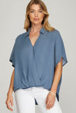 Chambray Surplice Blouse