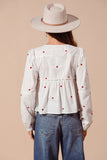 Front Tie Embroidered Heart Blouse