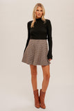 Brown Houndstooth Mini Skirt