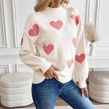 Mock Neck Pink Heart Sweater