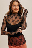 Mock Neck Lace Sheer Top